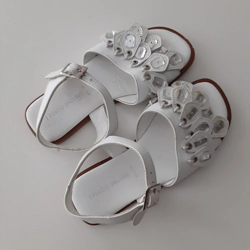 Pinco Pallino little girl ivory jeweled sandals size 30 / US 12